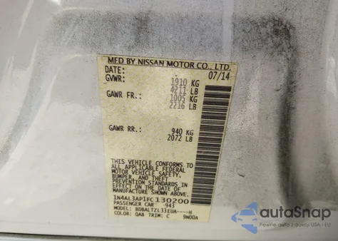 2015 Nissan Altima 2.5 Sl from USA, damaged, VIN 1N4AL3AP1FC130200